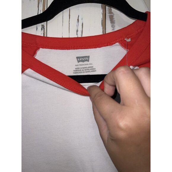 Levi's White Red White Ringer Baseball Baby Tee Size XL Cotton Cropped - Picture 4 of 7